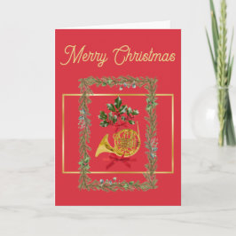 Elegant French Horn Christmas Red Helgkort
