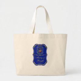 Elegant French Horn Christmas Royal Blue Emblem Jumbo Tygkasse