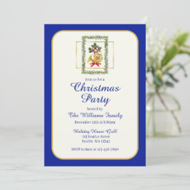 Elegant French Horn Christmas Royal Blue Inbjudningar