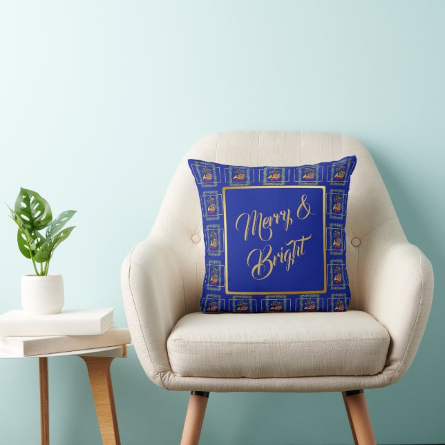 Elegant French Horn Christmas Royal Blue Kudde (Stol)