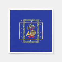 Elegant French Horn Christmas Royal Blue Paper Pappersservett