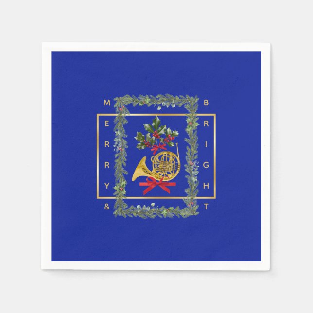 Elegant French Horn Christmas Royal Blue Paper Pappersservett (Framsidan)