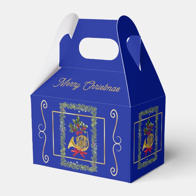 Elegant French Horn Christmas Royal Blue Presentaskar (Framsidan Sidan)