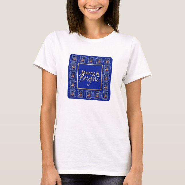 Elegant French Horn Christmas Royal Blue T-Shirt (Framsida)