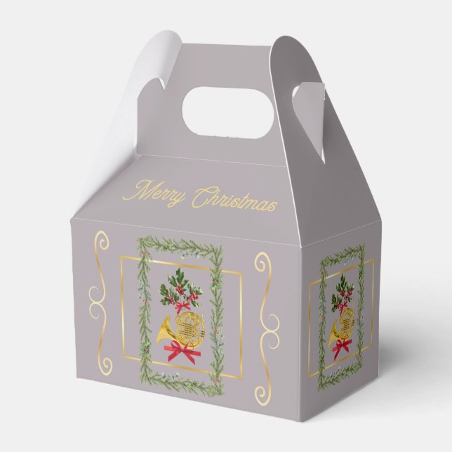 Elegant French Horn Christmas Taupe Favor Boxes Presentaskar (Framsidan Sidan)