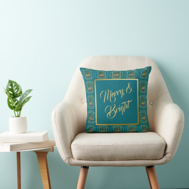 Elegant French Horn Christmas Teal Kudde (Stol)