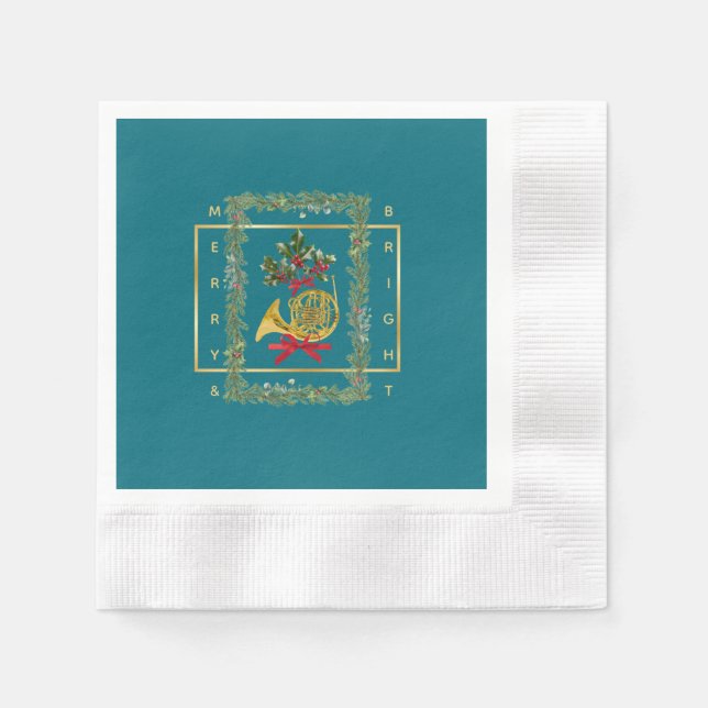 Elegant French Horn Christmas Teal Paper Pappersservett (Framsidan)