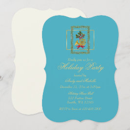 Elegant French Horn Christmas Turquoise Flat Card