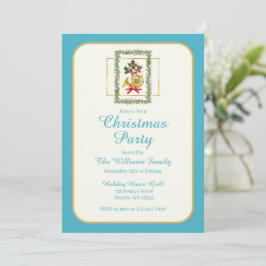 Elegant French Horn Christmas Turquoise Inbjudningar