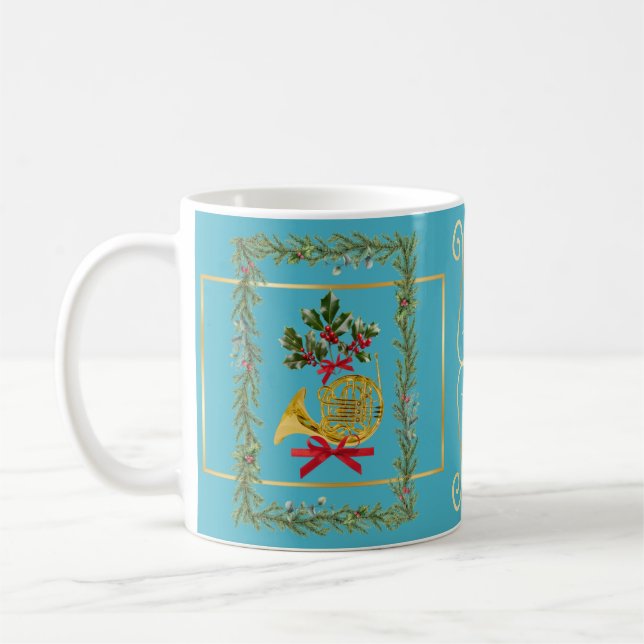 Elegant French Horn Christmas Turquoise Kaffemugg (Vänster)