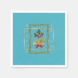 Elegant French Horn Christmas Turquoise Paper Pappersservett