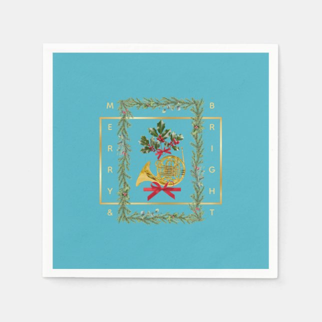Elegant French Horn Christmas Turquoise Paper Pappersservett (Framsidan)