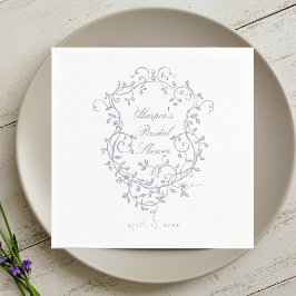 Elegant French Lavender Floral Crest Bridal Shower Pappersservett