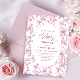 Elegant French Toile Roses Pink Baby Shower Invite Inbjudningar