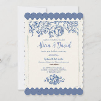 Elegant French Vintage Blue Floral Wedding Inbjudningar