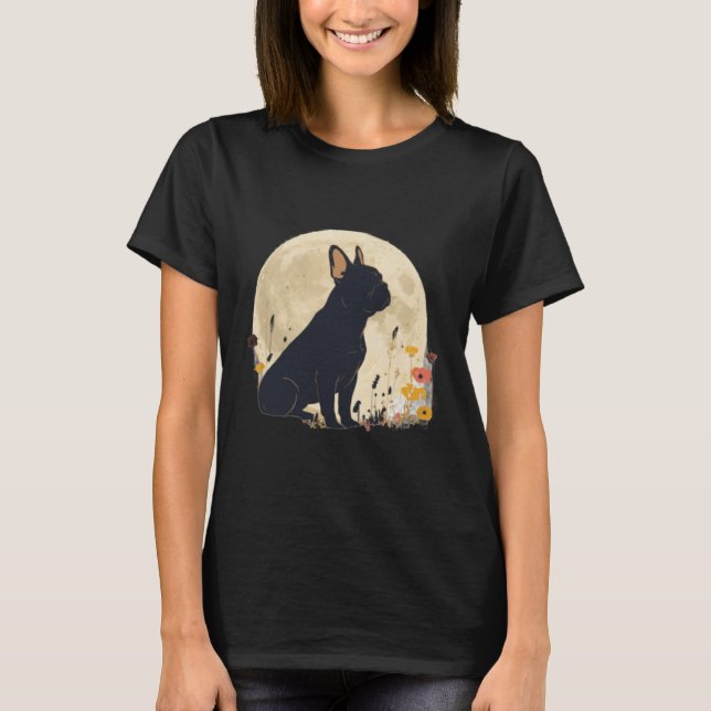 Elegant Frenchie Moonlight Garden Silhouette T Shirt (Framsida)