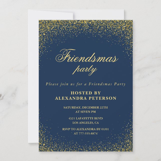 Elegant Friendsmas-inbjudningar Guld Navy Glam Inbjudningar (Framsida)
