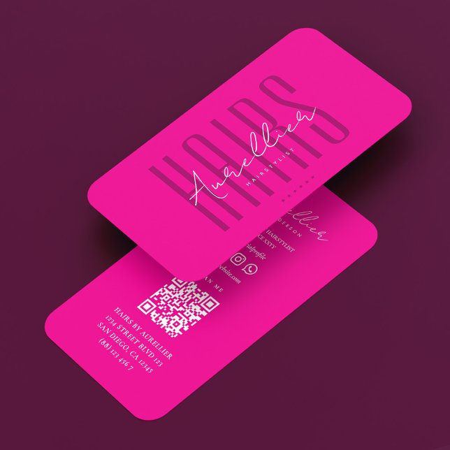 Elegant frisör djup rosa fuksia  visitkort (Elegant Hair Stylist Deep Pink Fuchsia Business Card
)