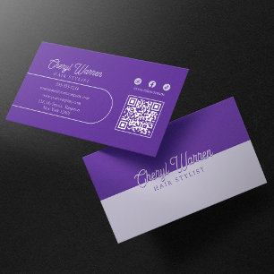 Elegant Frisör Script Lila Minimal QR-kod Visitkort