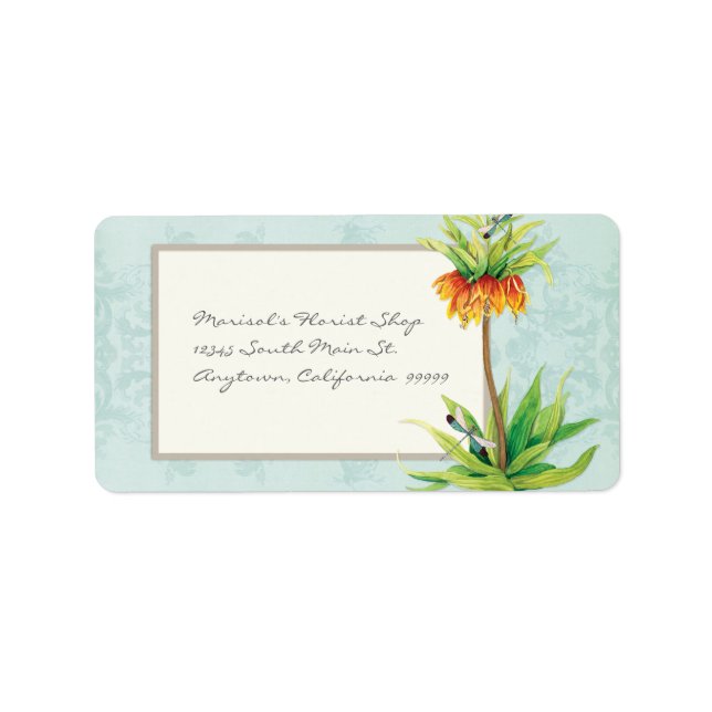 Elegant Fritillaria n Dragonfly Business Shipping Adressetikett (Framsidan)