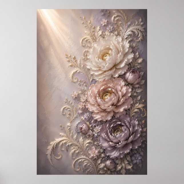 Elegant Frost Bloom Blommig Design | Lyxig Präglin Poster (Framsidan)
