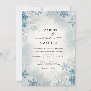 Elegant Frost Blue Winter Botanical Bröllop Inbjudningar
