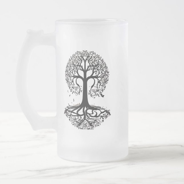 Elegant Frosted Glass Mugg med Träd Silhouette - 1 (Vänster)