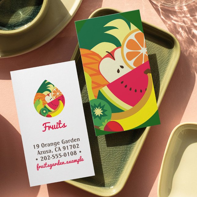 Elegant Fruit illustration Grönt röd gult fruktig Visitkort (Skapare uppladdad)