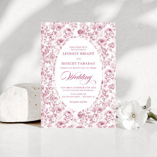 Elegant Fuchsia Dammtrosa Toile Rosor Bröllop Inbjudningar