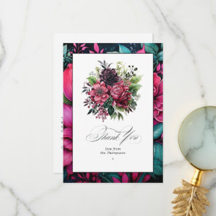 Elegant Fuchsia och Emerald Grönt Blommigt Bliss Tack Kort