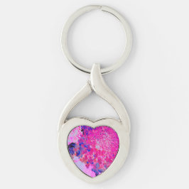 Elegant Fuchsia och Mörk blått Limelight Hydrangea Twisted Heart Silverfärgad Nyckelring