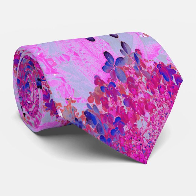 Elegant Fuchsia och Mörkblå Limelight Hortensia Slips (Elegant Fuchsia and Dark Blue Limelight Hydrangea Neck Tie)