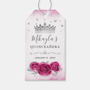 Elegant Fuchsia och Silver Kron Tack Föräring Presentetikett