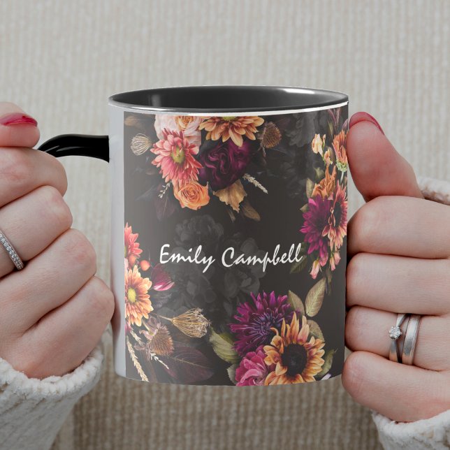 Elegant Fuchsia Orange Blommig Monogram Mugg (Skapare uppladdad)