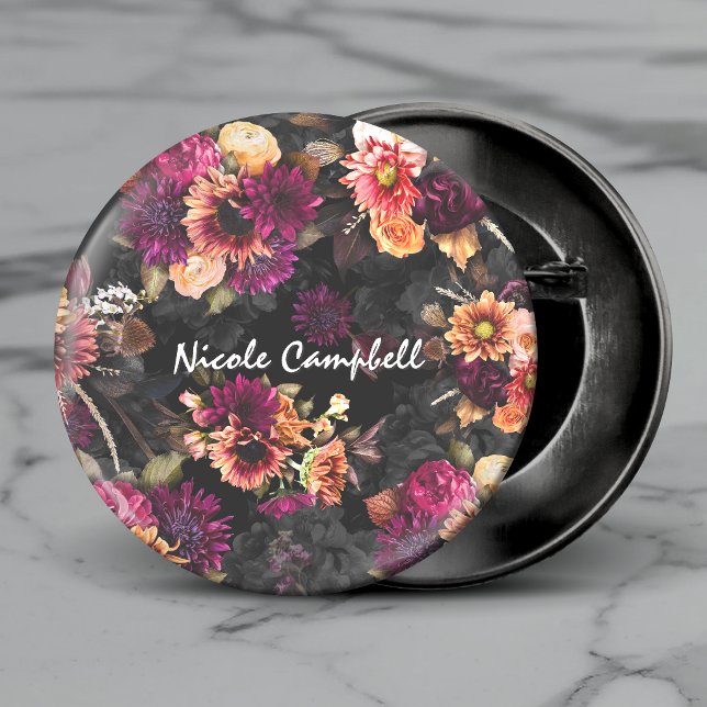 Elegant fuchsia orange blomster monogram knapp (Skapare uppladdad)
