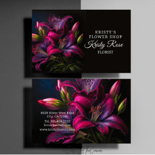 Elegant Fuchsia Red Burgundy Lily Flower Florist Visitkort
