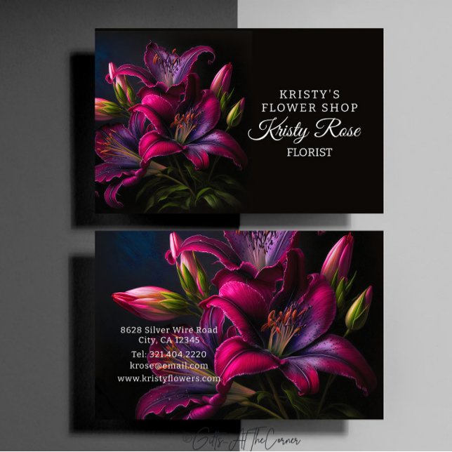 Elegant Fuchsia Red Burgundy Lily Flower Florist Visitkort (Skapare uppladdad)