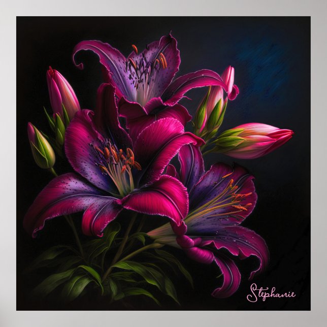 Elegant Fuchsia Red Burgundy Lily Flower Poster (Framsidan)