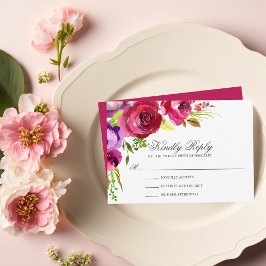 Elegant Fuchsia Rosa Blommigt Bröllop OSA Card