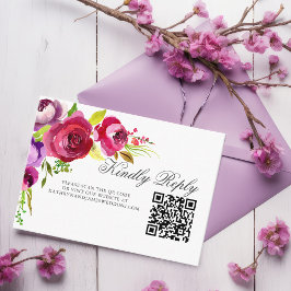 Elegant Fuchsia Rosa Blommigt QR-Bröllop OSA Tilläggskort