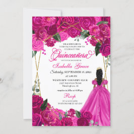 Elegant Fuchsia Rosa Blommigt Quinceanera Birthday Inbjudningar