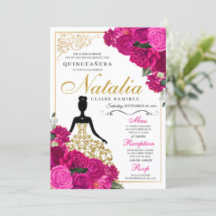 Elegant Fuchsia Rosa Blommigt Quinceanera Birthday Inbjudningar