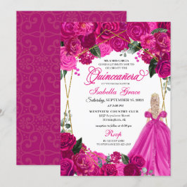 Elegant Fuchsia Rosa Blommigt Quinceanera Birthday Inbjudningar