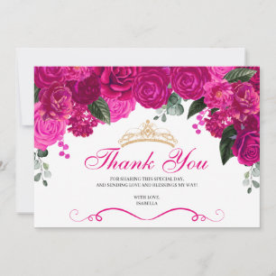 Elegant Fuchsia Rosa Guld Blommigt Quinceanera Tack Kort