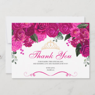 Elegant Fuchsia Rosa Guld Blommigt Quinceanera Tha Tack Kort