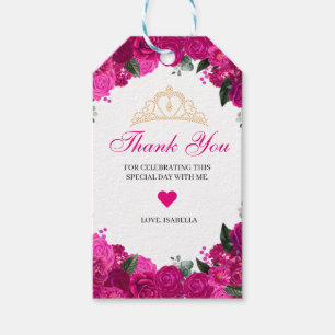 Elegant Fuchsia Rosa Guld Blommigt Tack Gift Ta Presentetikett