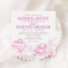 Elegant Fuchsia Rosa och Grå Blommig Peony Bröllop Inbjudningar