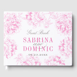 Elegant Fuchsia Rosa och Grått Blommigt Peony Bröl Gästböcker