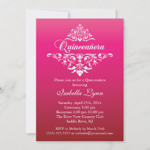 Elegant Fuchsia Rosa Ombre Quinceañera Party Inbjudningar