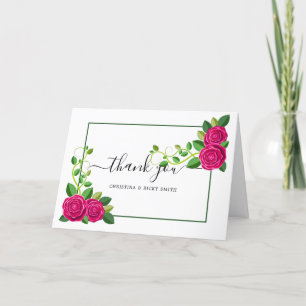 Elegant Fuchsia Rosa ros Bouquet Flowers Bröllop Tack Kort